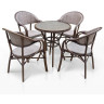 Комплект плетеной мебели 1+2 круглый стол А1007 и стул-кресла D2003S с подлокотниками в темно-коричневом цвете