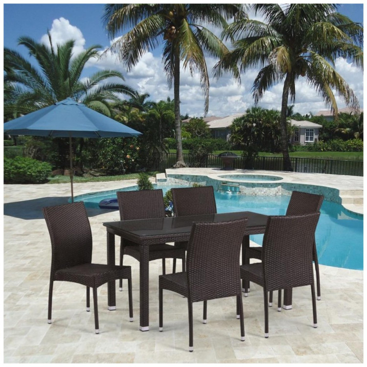 Садовые обеденные группы Обеденный комплект плетеной мебели из искусственного ротанга T256A/YC380A-W53 Brown (6+1) + подушки на стульях
