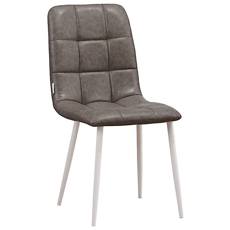 Стулья C919/DC809 Стул мягкий, СЕРЫЙ#19-5 экокожа, каркас металл белый КРУГЛЫЙ