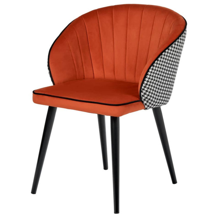 PAOLA стул с обивкой тканью велюр с жаккардом, цвет оранжевый / каркас черный